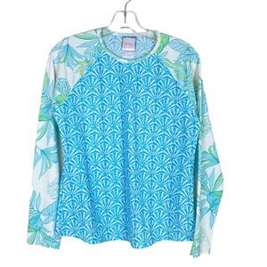 Stella Parker Pullover Sport Shirt Size M Blue Green Stretch UPF 50 Tropical